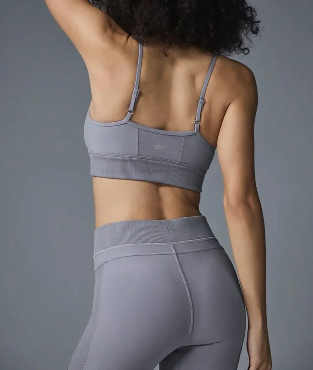 Alo Yoga Alosoft Head Start Sports Bra Fog Gray Size Small Yoga Running